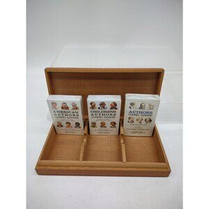 NOS Vintage 1980s AUTHORS Card Game 3 Sets In Wooden Levenger Box CARDS SEALED